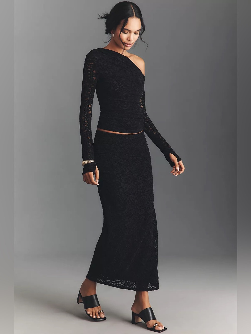 2 pc set NIA Cleo Lace Off-Shoulder Top and Selena Lace Midi Skirt